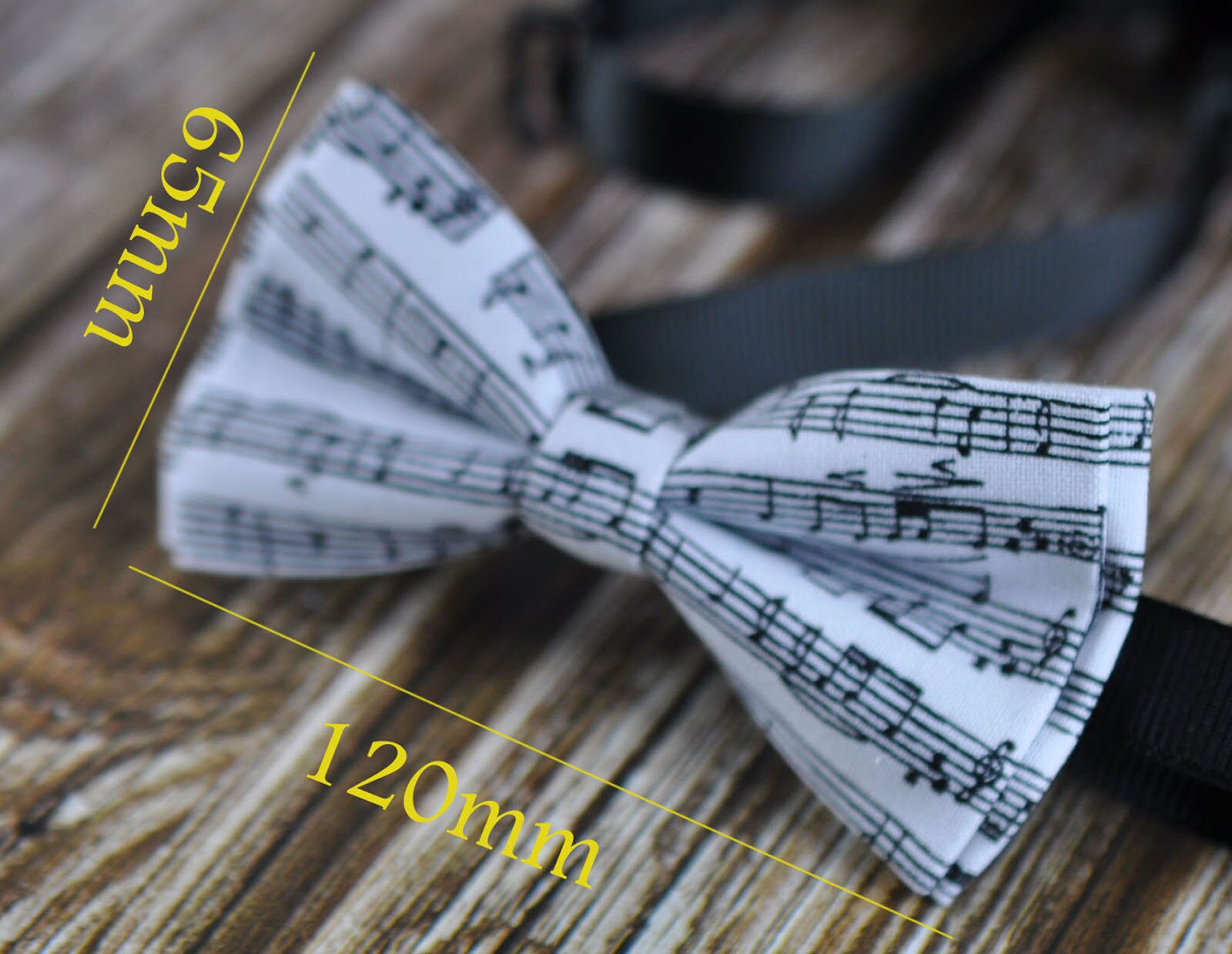 Men Women Black and White 100% Cotton Hand Made Bowtie Bow Tie Sheet Music Notes Pattern Wedding Party