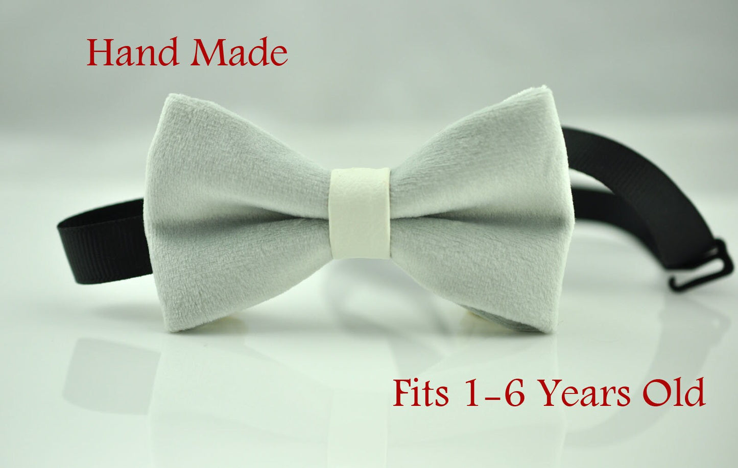 Baby Infant Kids Boy Solid SILVER GREY Velvet WHITE Faux Leather Bowtie Bow Tie 1 to 6 Years Old Wedding Party