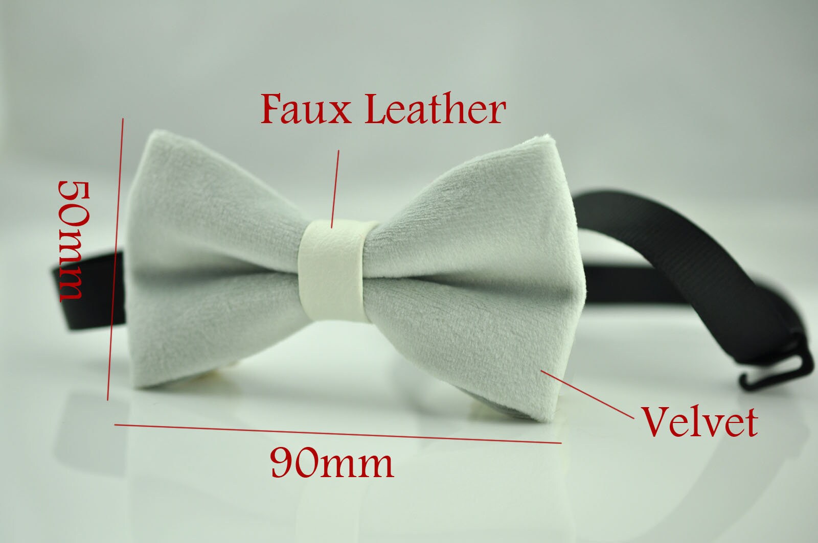 Baby Infant Kids Boy Solid SILVER GREY Velvet WHITE Faux Leather Bowtie Bow Tie 1 to 6 Years Old Wedding Party