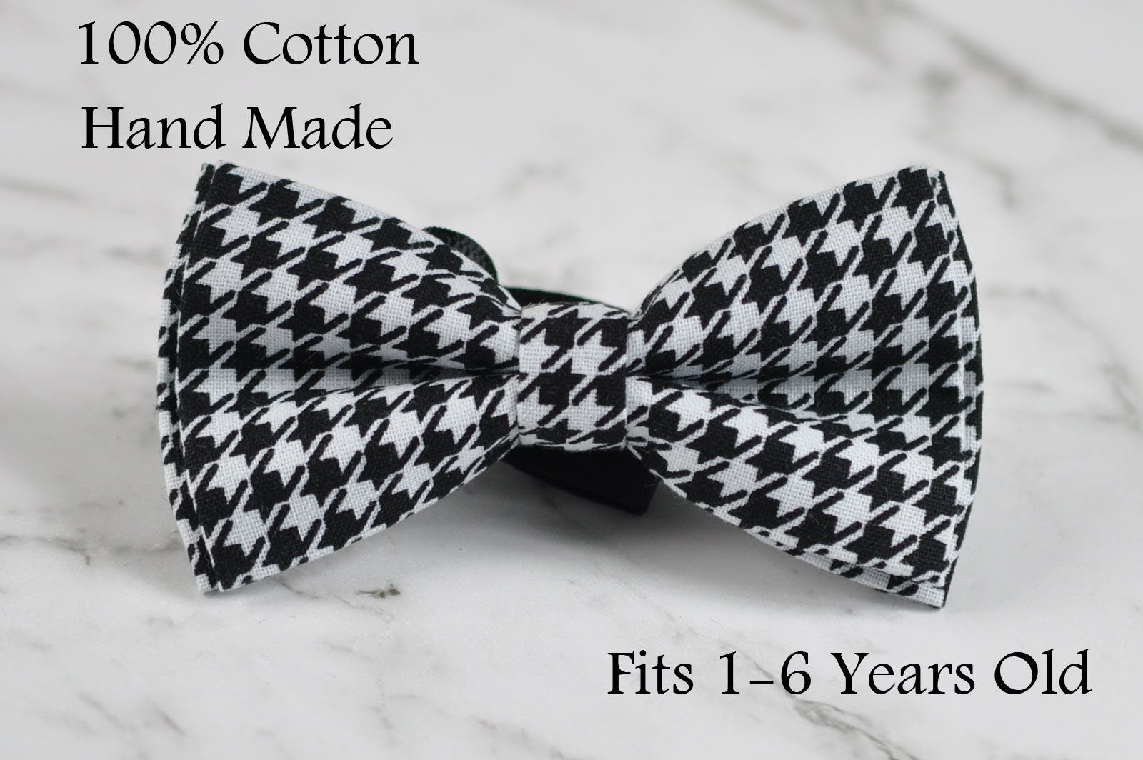 Boy Kids Baby Infant Children Black and White Houndstooth Grids Bow Tie Bowtie 1-6 Years Old Wedding Party