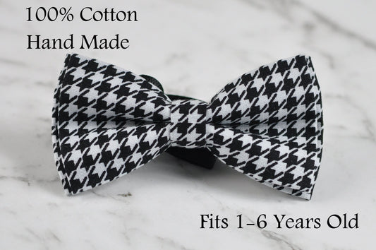 Boy Kids Baby Infant Children Black and White Houndstooth Grids Bow Tie Bowtie 1-6 Years Old Wedding Party