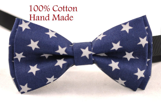 MEN Women 100% Cotton Navy Blue White Stars Craft Bow Tie Bowtie Wedding Party