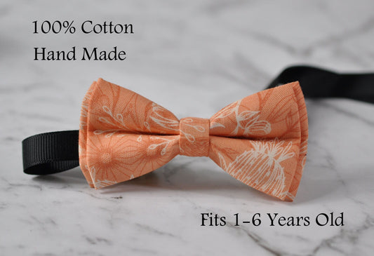 Boy Kids Baby NOUVEAU MEADOW TOILLE Pattern 100% Cotton Easter Orange Peach Bow Tie Bowtie 1-6 Years Old