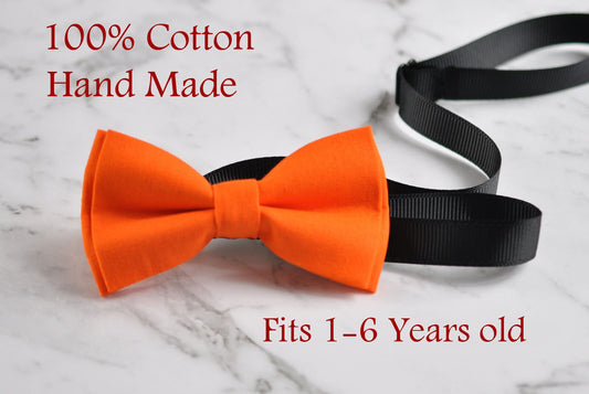 Boy Kids Baby Infant Page Boy 100% Cotton Hand Made ORANGE Solid Bow Tie Bowtie Party Wedding 1-6 Years Old