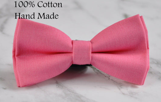 Unisex Men 100% Cotton Quality Candy Pink Solid Color Handmade Bow Tie Bowtie Craft Wedding Party