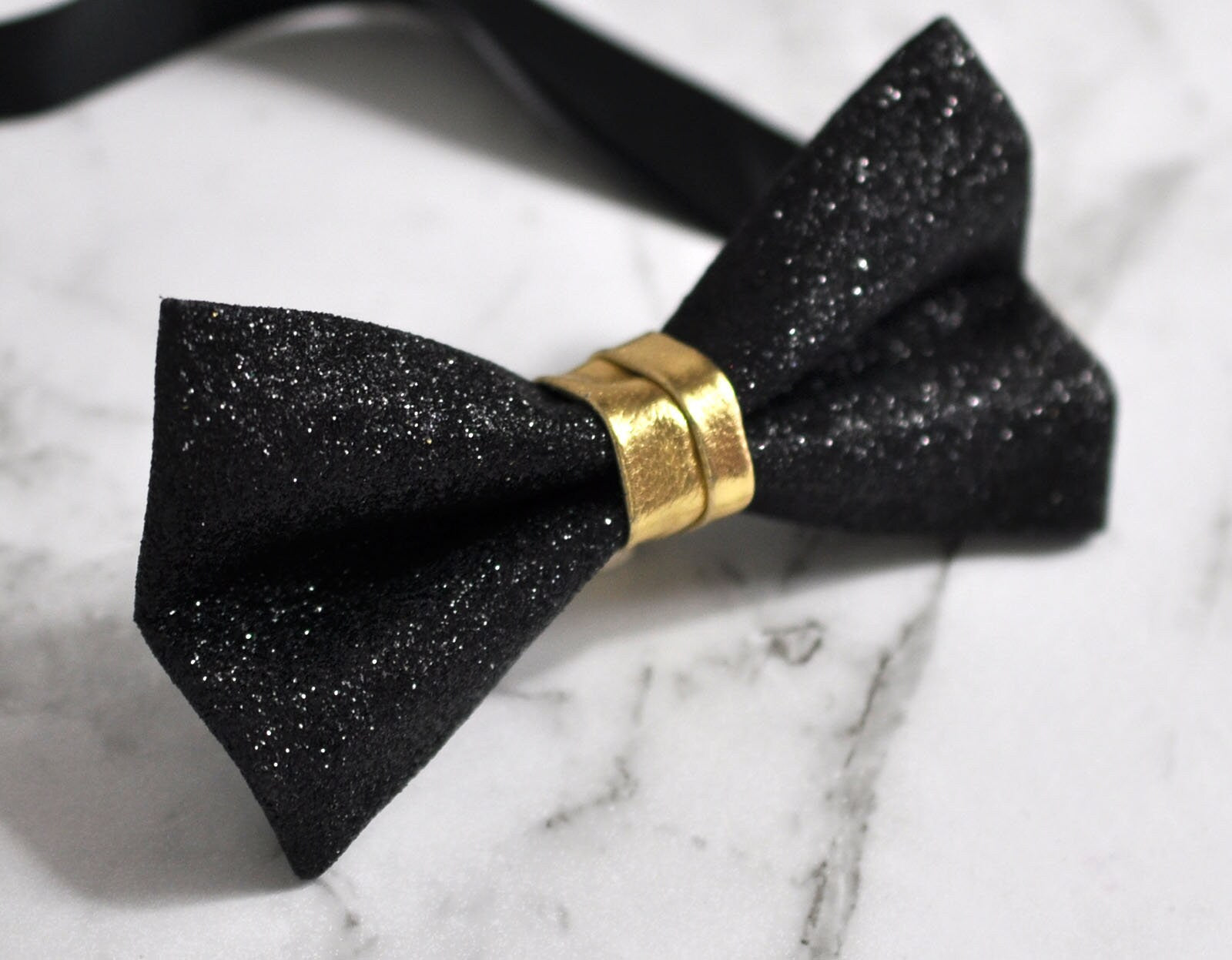 Kids Boy Solid Bright Black Faux Leather Bowtie Bow Tie 1 to 6 Years Old Wedding Party