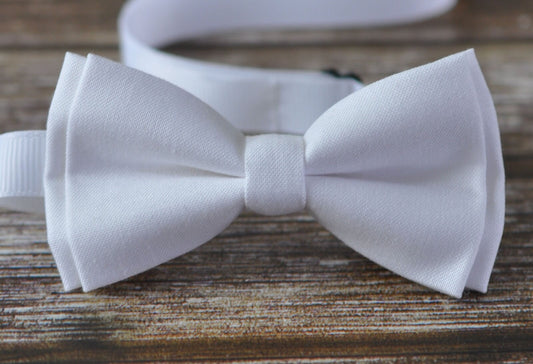 Unisex Men 100% Cotton Quality WHITE MATTE Solid Color Handmade Bow Tie Bowtie Craft Wedding Party