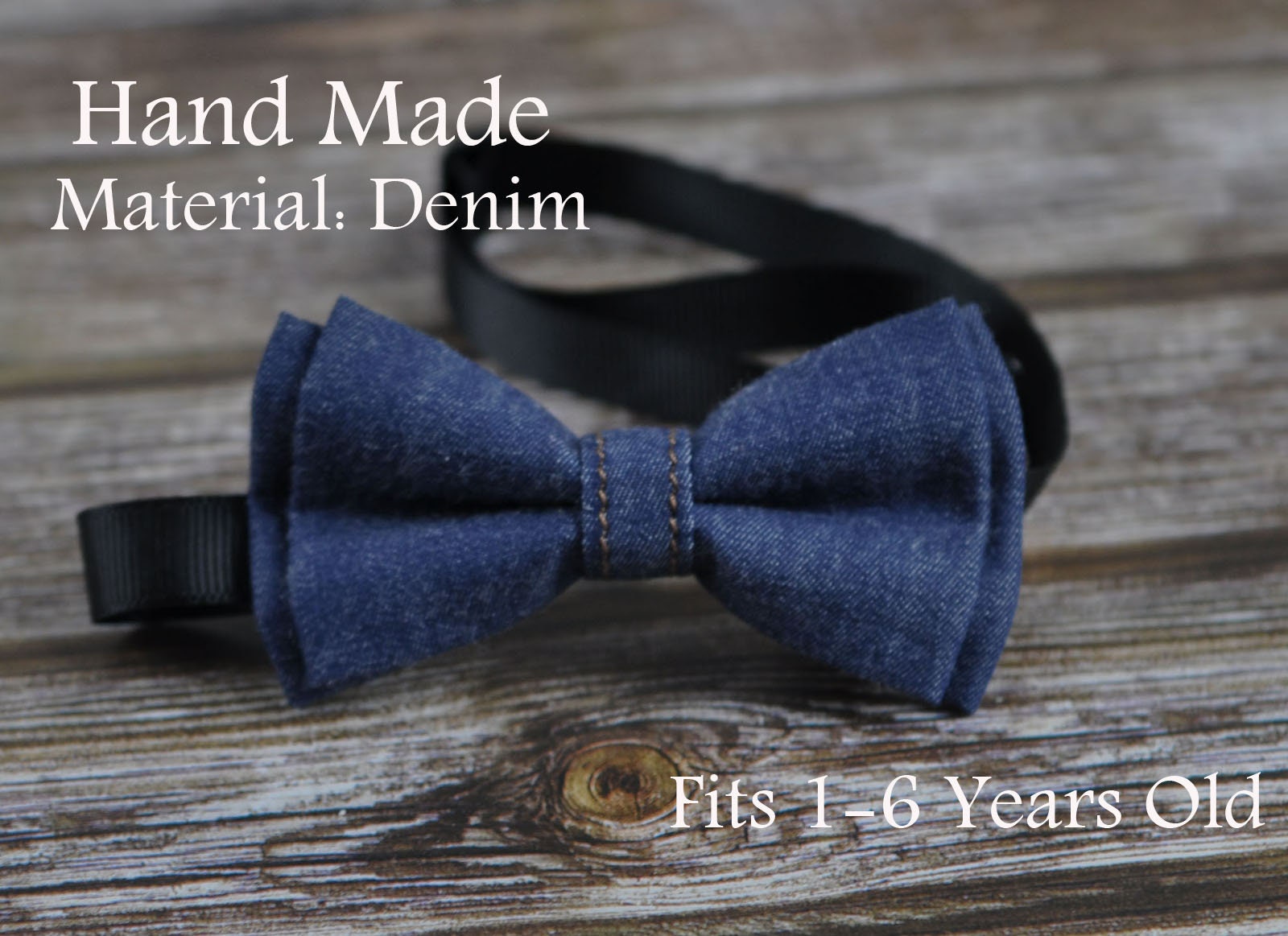 Boy Kids Baby infant Children Page Boy Navy Blue Denim Jeans Bow Tie Bowtie Wedding 1-6 Years Old