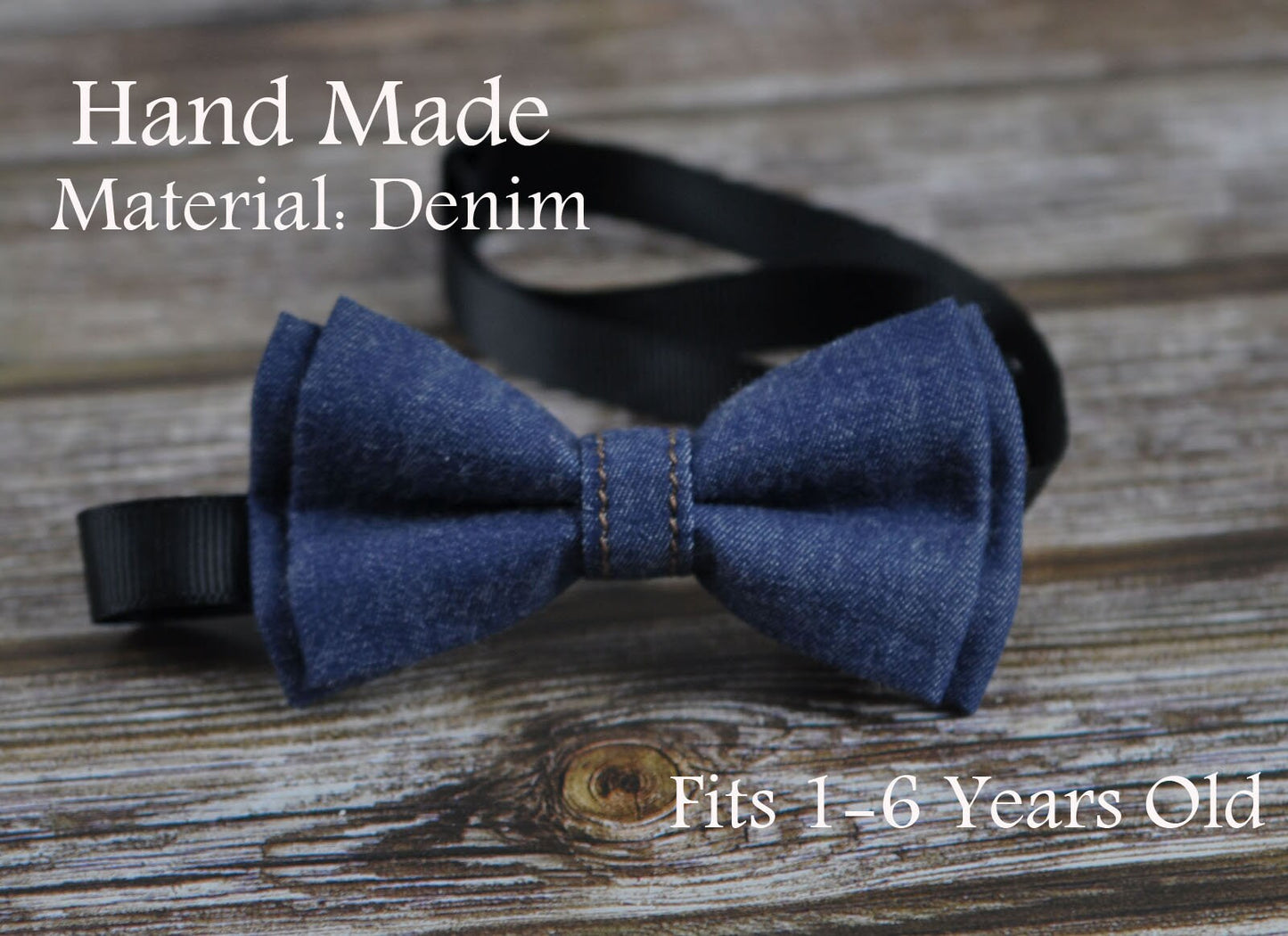 Boy Baby Kids Page Boy Navy Blue Denim Jeans Bow Tie Bowtie and Brown Faux Leather Suspenders Braces Sets Fits 1-6 Years Old Wedding Party