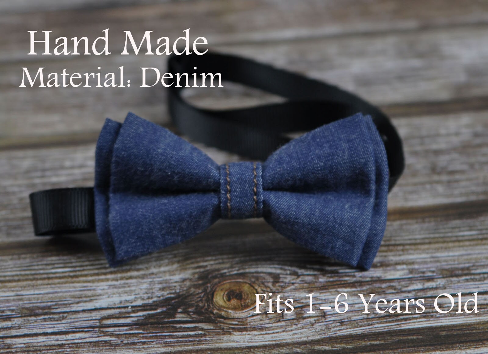 Boy Baby Kids Page Boy Navy Blue Denim Jeans Bow Tie Bowtie and Brown Faux Leather Suspenders Braces Sets Fits 1-6 Years Old Wedding Party