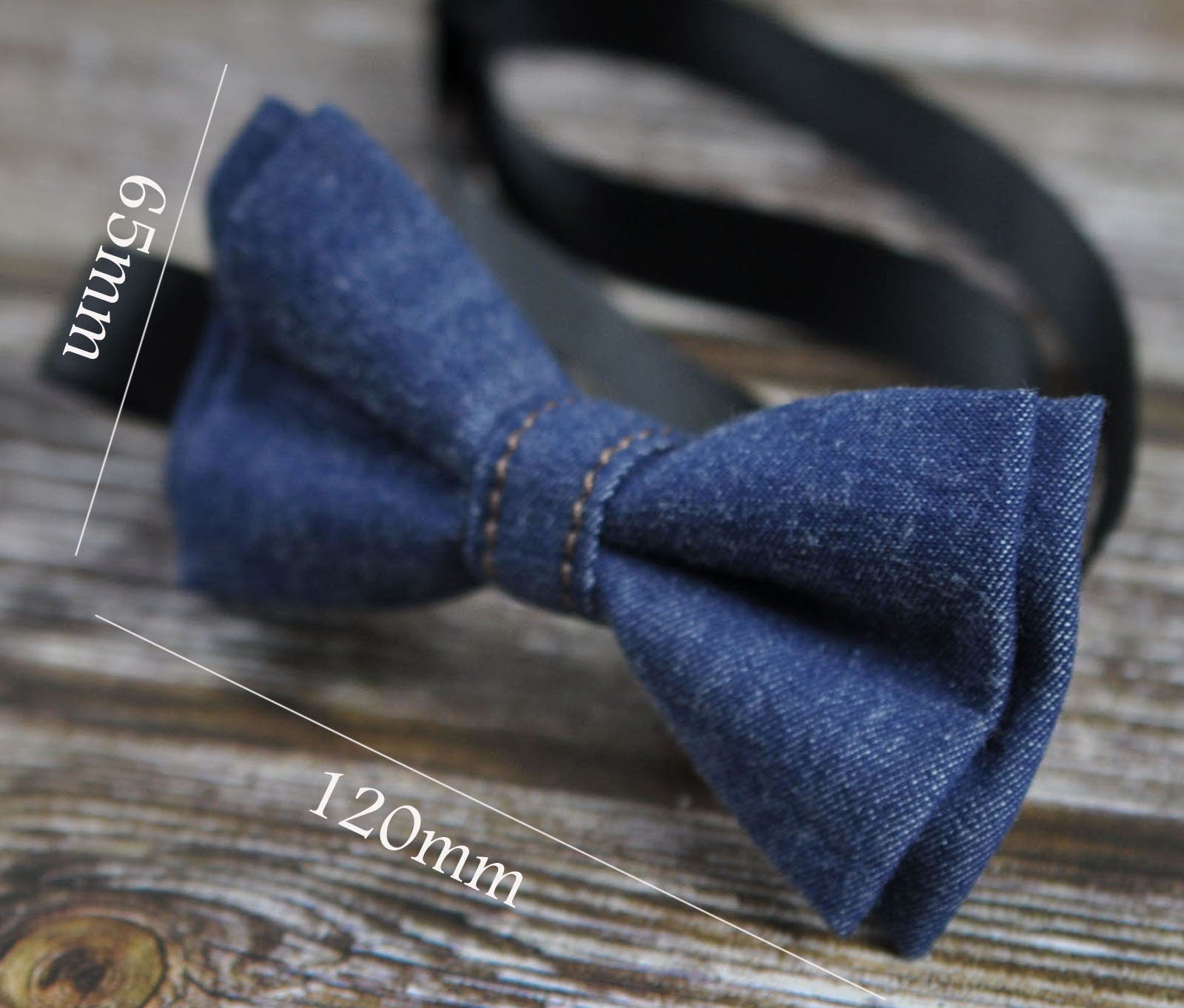 Men Women Navy Blue Solid Color Denim Jeans Fashion Pretied Handmade Bow Tie Bowtie Wedding Party