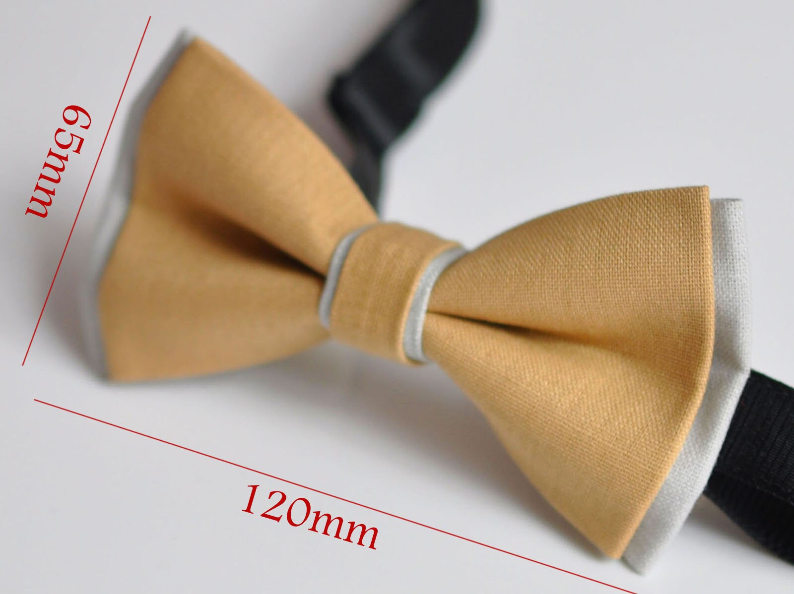 Men Women Lion Pale Bown Camel and Grey Gray 2 Layers 100% Cotton Hand Made Groomsmen Bowtie Bow Tie Wedding Ball Party