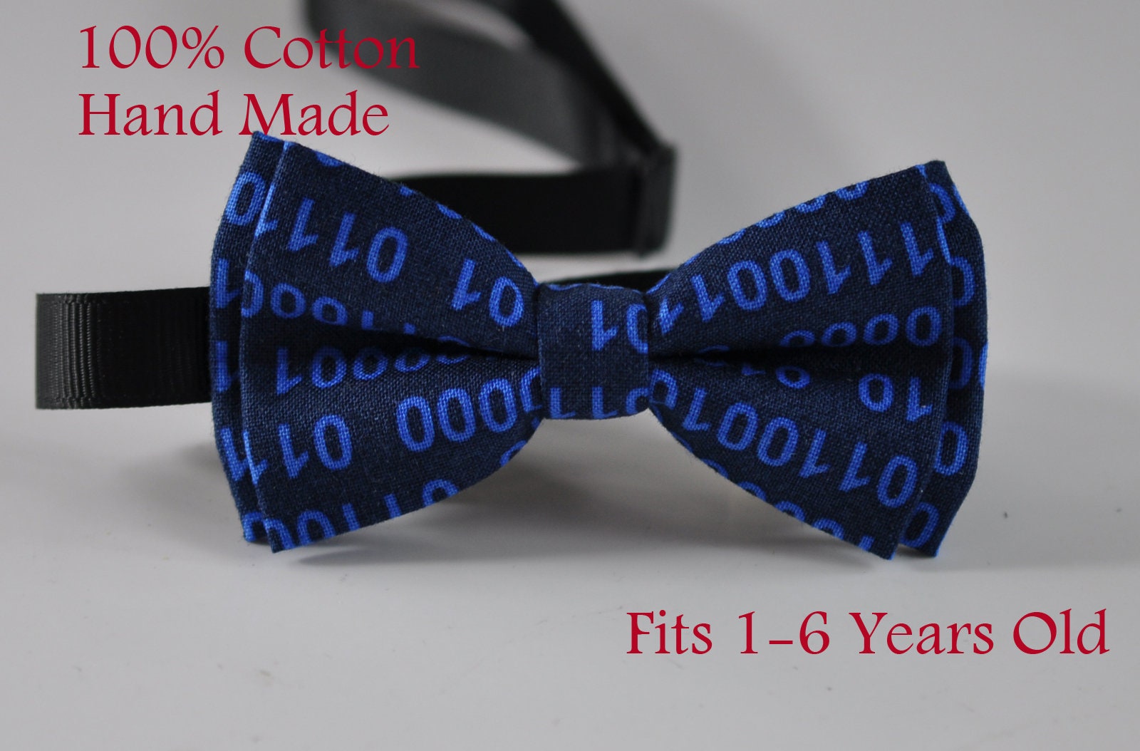 Baby Page Boy Kids 100% Cotton Navy Blue 0100 Binary Code Bow tie Bowtie Fits 1-6 YEARS OLD