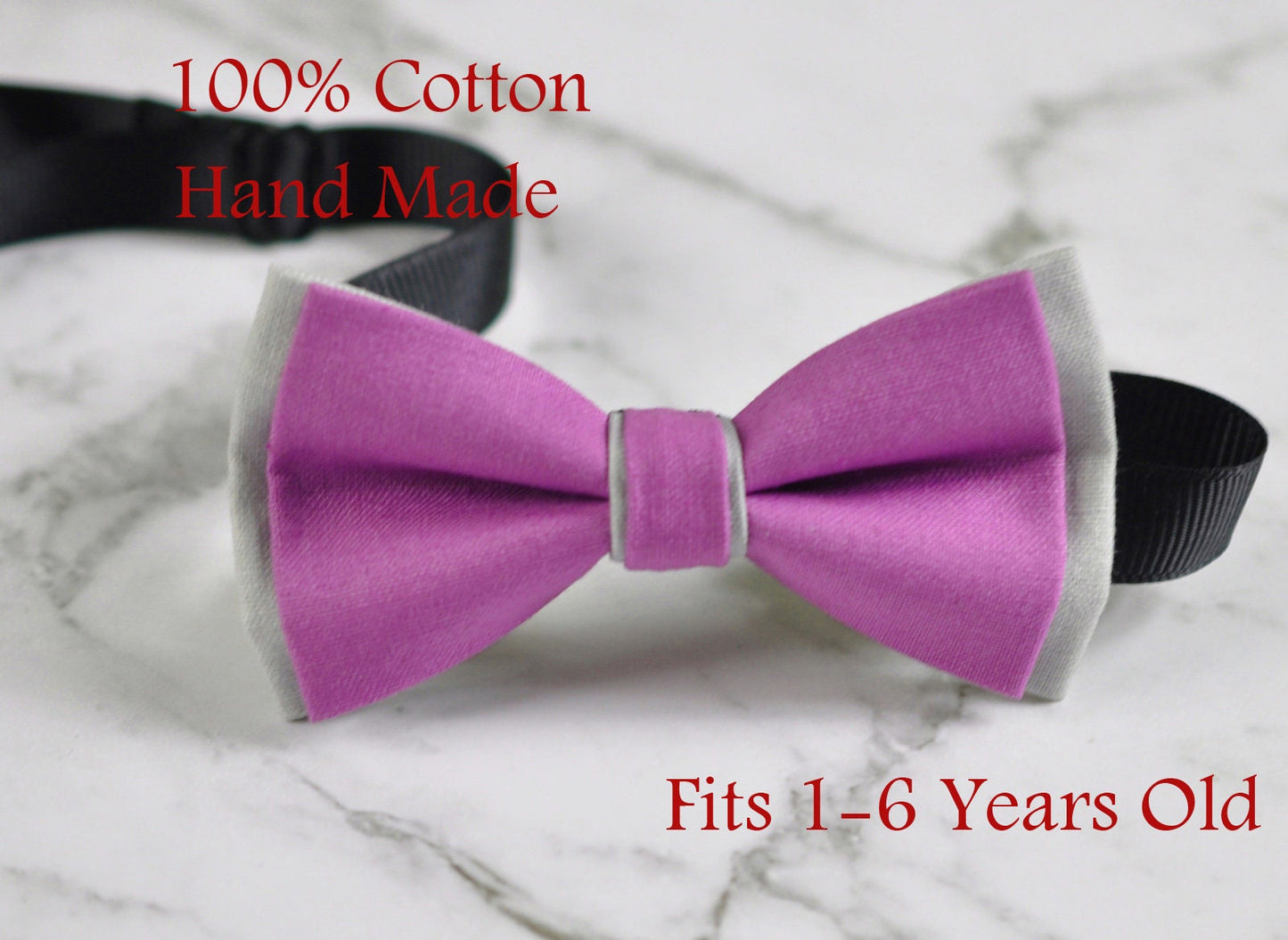 Baby Boy Kids 100% Cotton Handmade Orchid Purple AND Grey 2 Layers Bow Tie Bowtie Party Wedding Fits 1-6 YEARS OLD