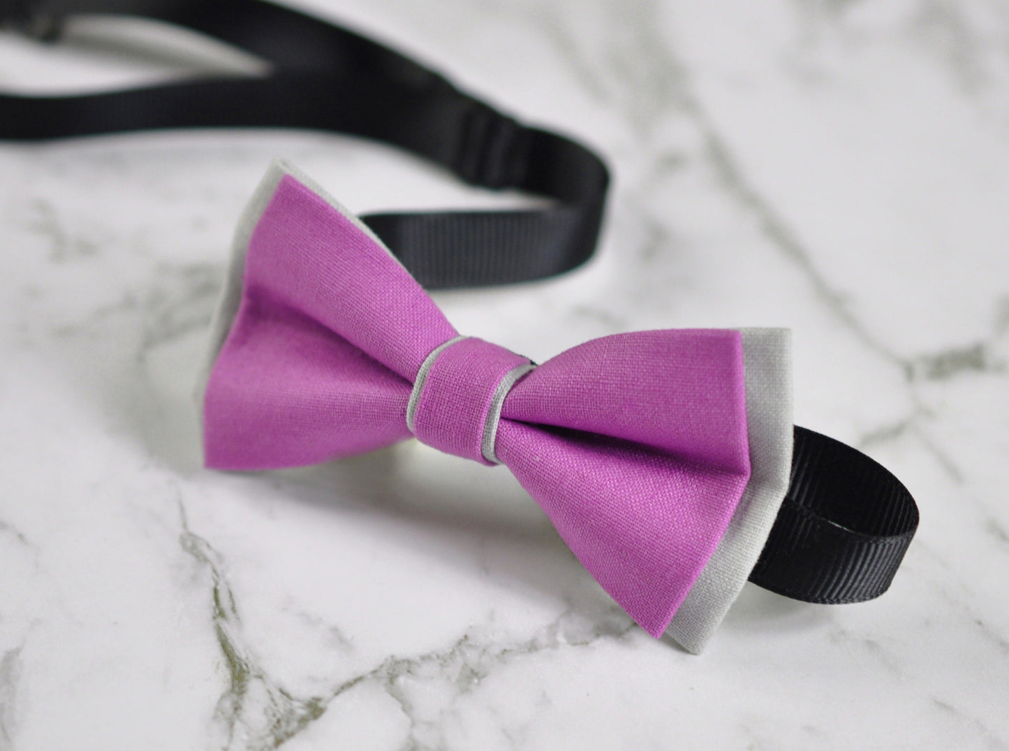 Baby Boy Kids 100% Cotton Handmade Orchid Purple AND Grey 2 Layers Bow Tie Bowtie Party Wedding Fits 1-6 YEARS OLD