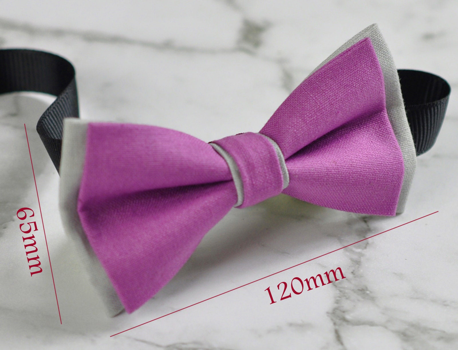 Men Women Orchid Purple and Grey Gray 2 Layers 100% Cotton Hand Made Groomsmen Bowtie Bow Tie Wedding Ball Party