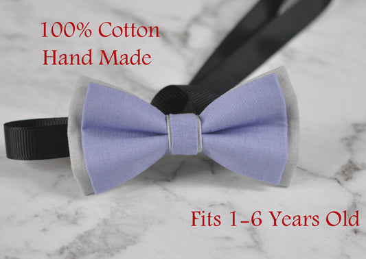 Baby Boy Kids 100% Cotton Handmade Light Purple AND Grey 2 Layers Bow Tie Bowtie Party Wedding Fits 1-6 YEARS OLD