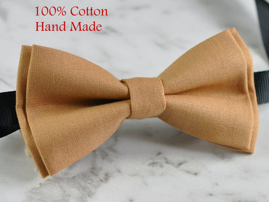 MEN Women 100% Cotton Matte Lion Camel Pale Brown Solid Craft Bow Tie Bowtie Wedding Party Hand Made