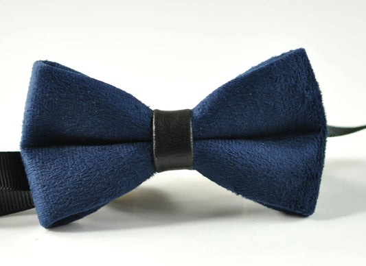 Men Unisex Navy Blue Velvet Black Faux Leather Bow Tie Bowtie Craft Wedding Party Pretied