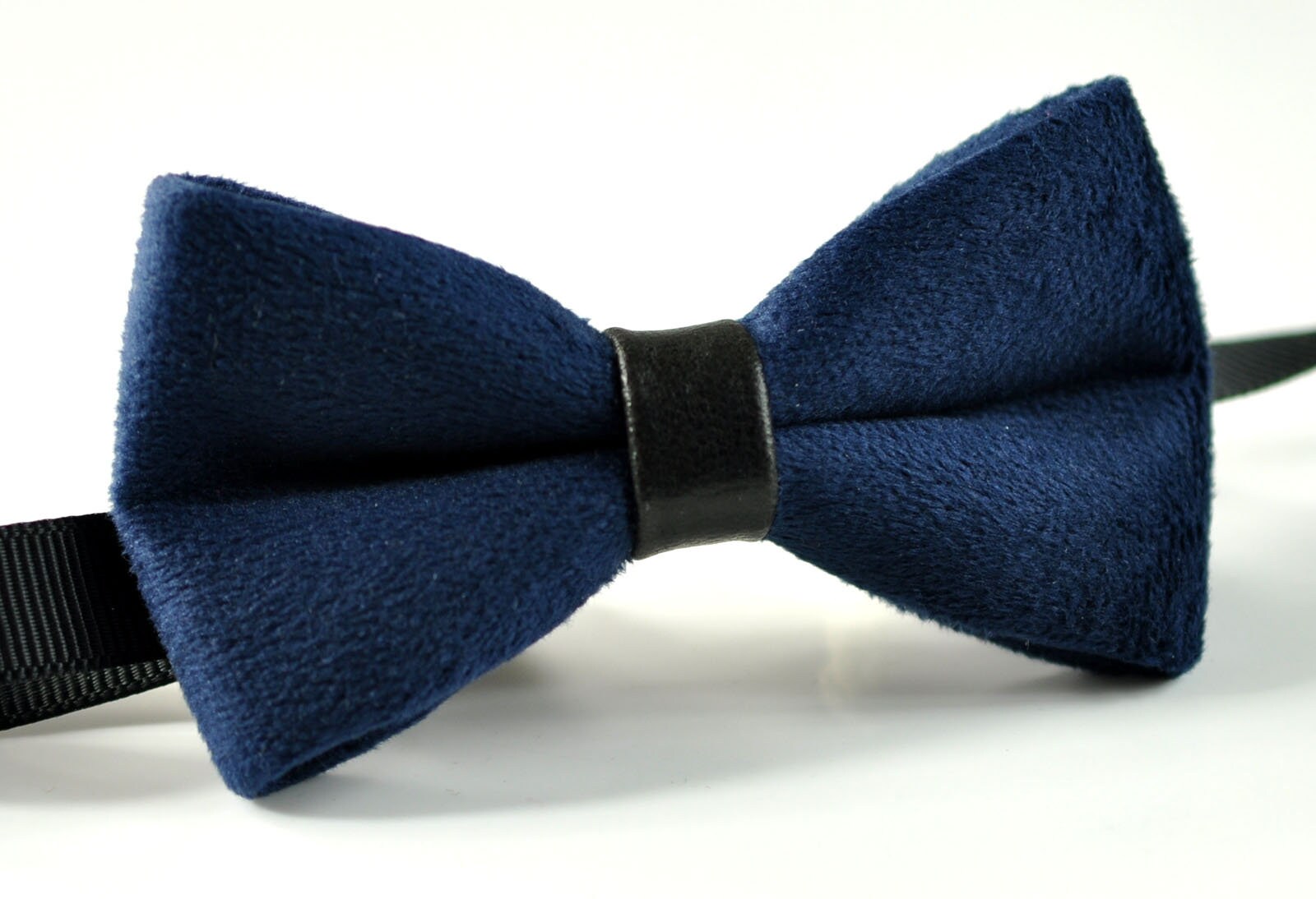 Men Unisex Navy Blue Velvet Black Faux Leather Bow Tie Bowtie Craft Wedding Party Pretied