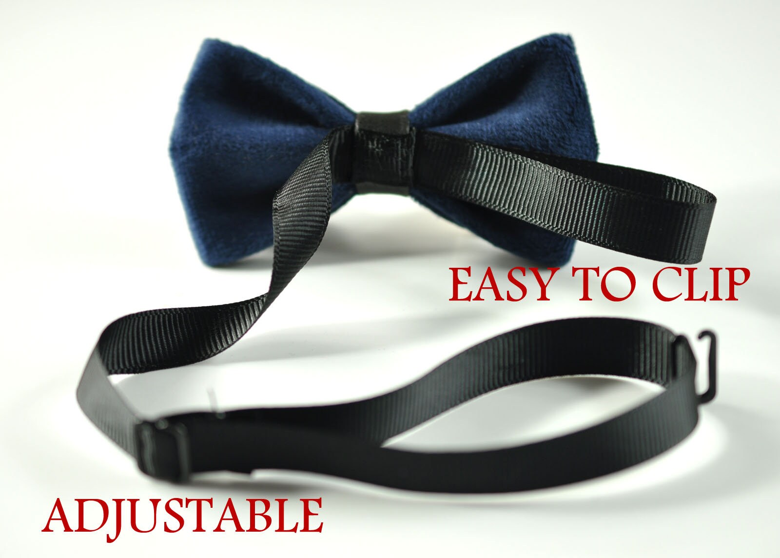 Men Unisex Navy Blue Velvet Black Faux Leather Bow Tie Bowtie Craft Wedding Party Pretied