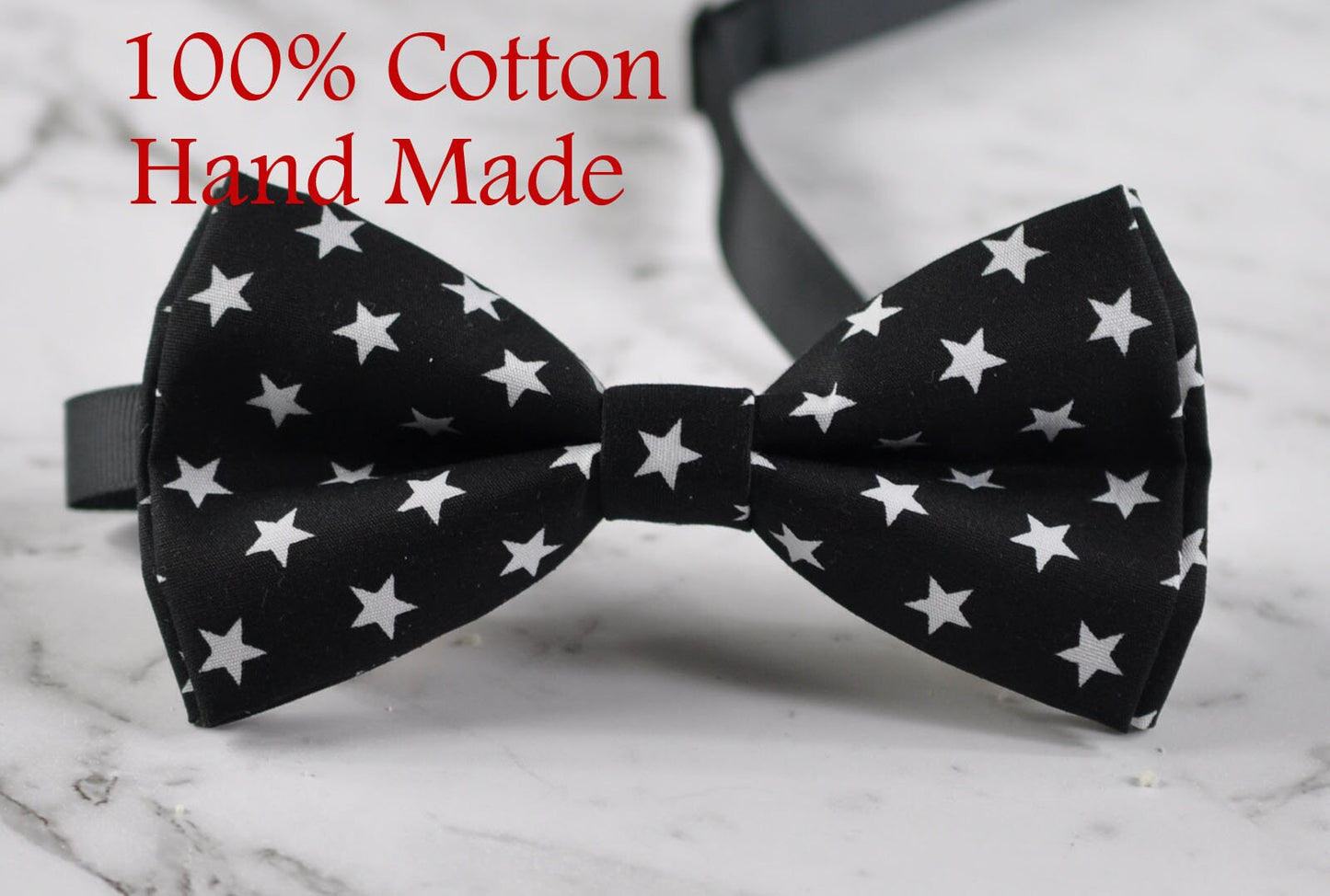 MEN Women 100% Cotton BLACK with White Stars Pattern Craft Bow Tie Bowtie Wedding Party