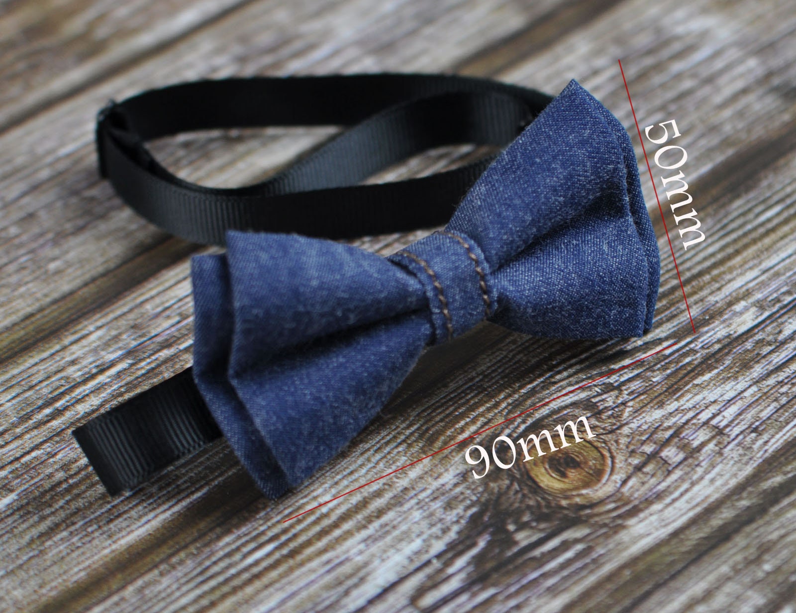 Boy Kids Baby infant Children Page Boy Navy Blue Denim Jeans Bow Tie Bowtie Wedding 1-6 Years Old