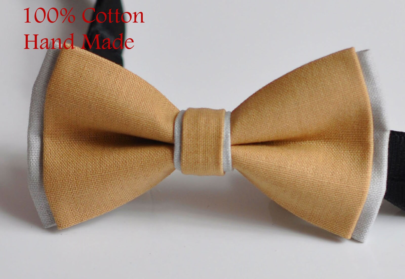 Men Women Lion Pale Bown Camel and Grey Gray 2 Layers 100% Cotton Hand Made Groomsmen Bowtie Bow Tie Wedding Ball Party