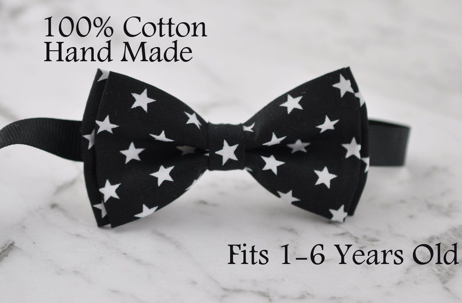 Boy Kids Baby Infant Black White Stars Pattern Cotton Bow Tie and Black Elastic Adjustable Suspenders Braces Sets Fits 1-6 Years Old