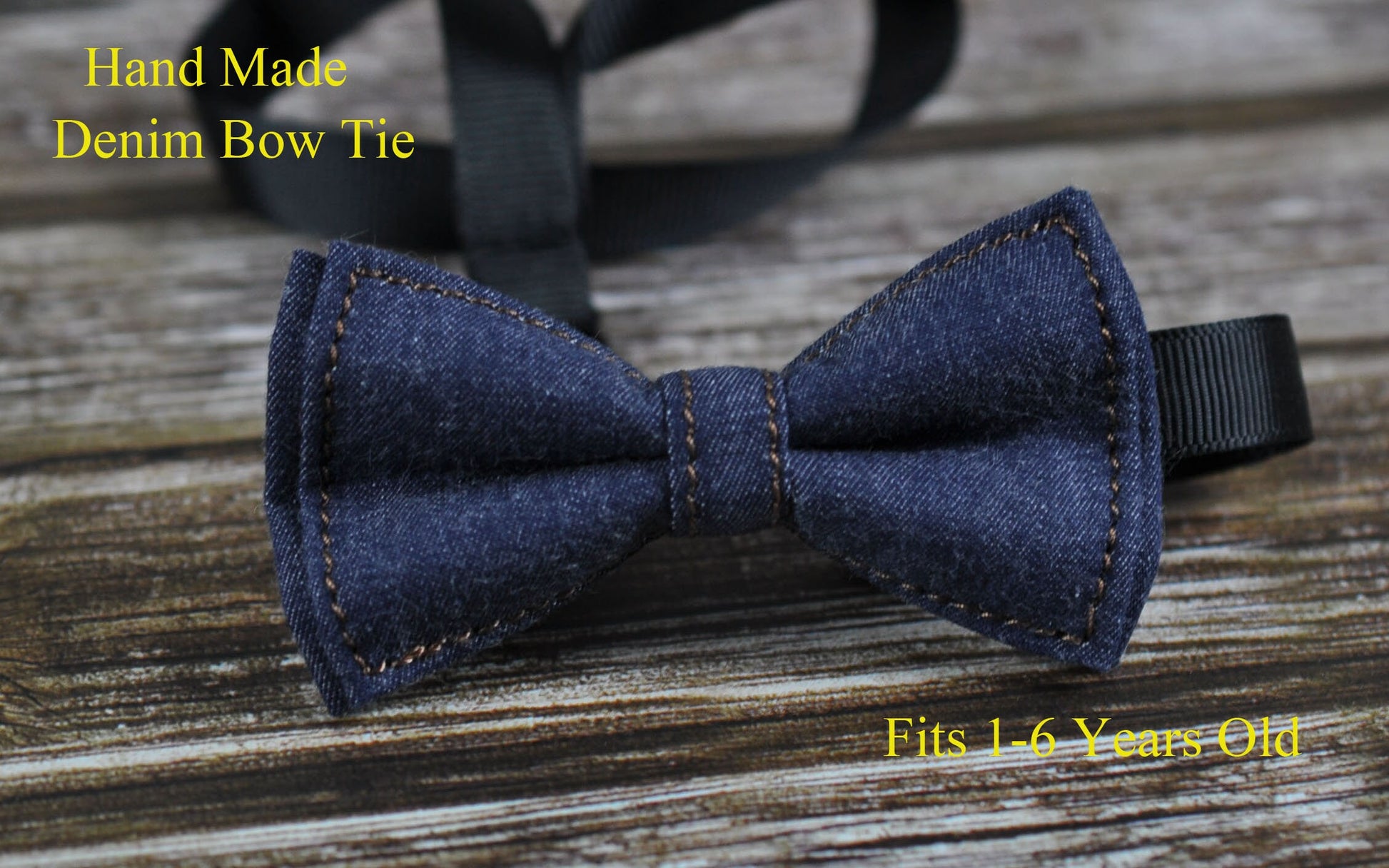 Boy Kids Baby infant Children Page Boy Navy Blue Denim Jeans Bow Tie Bowtie Wedding 1-6 Years Old