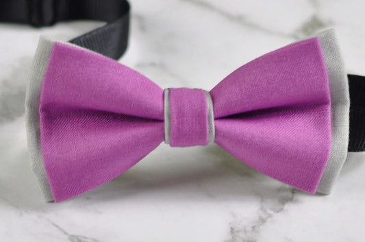 Men Women Orchid Purple and Grey Gray 2 Layers 100% Cotton Hand Made Groomsmen Bowtie Bow Tie Wedding Ball Party