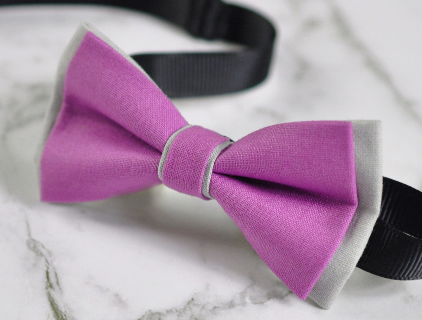 Men Women Orchid Purple and Grey Gray 2 Layers 100% Cotton Hand Made Groomsmen Bowtie Bow Tie Wedding Ball Party