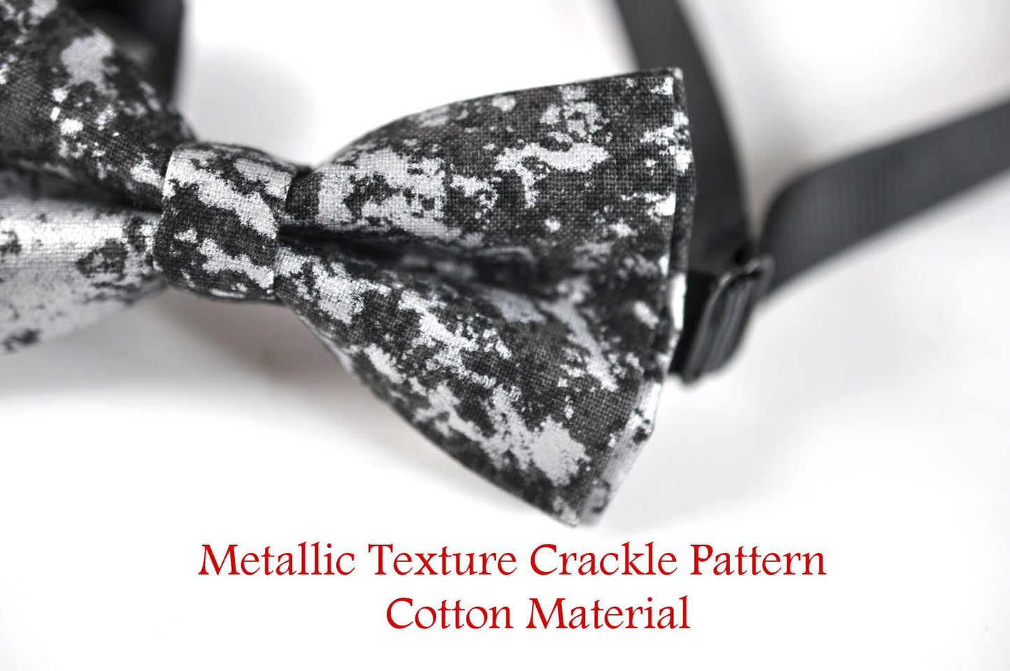 Men Women 100% Cotton Quality Black Metallic Texture Crackle Pattern Handmade Pretied Bow Tie Bowtie Craft Wedding Party