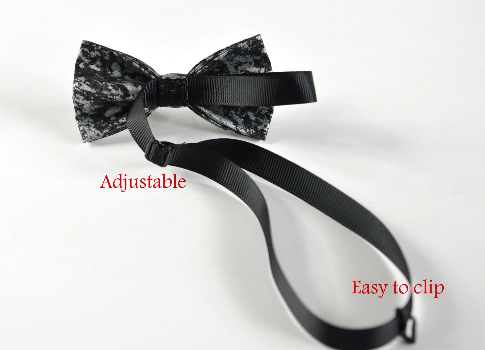 Boy Kids Page Boy Black Metallic Texture Crackle Pattern Cotton Bow Tie + Black Faux Leather Suspenders Braces Set Fits 1-6 Years Old