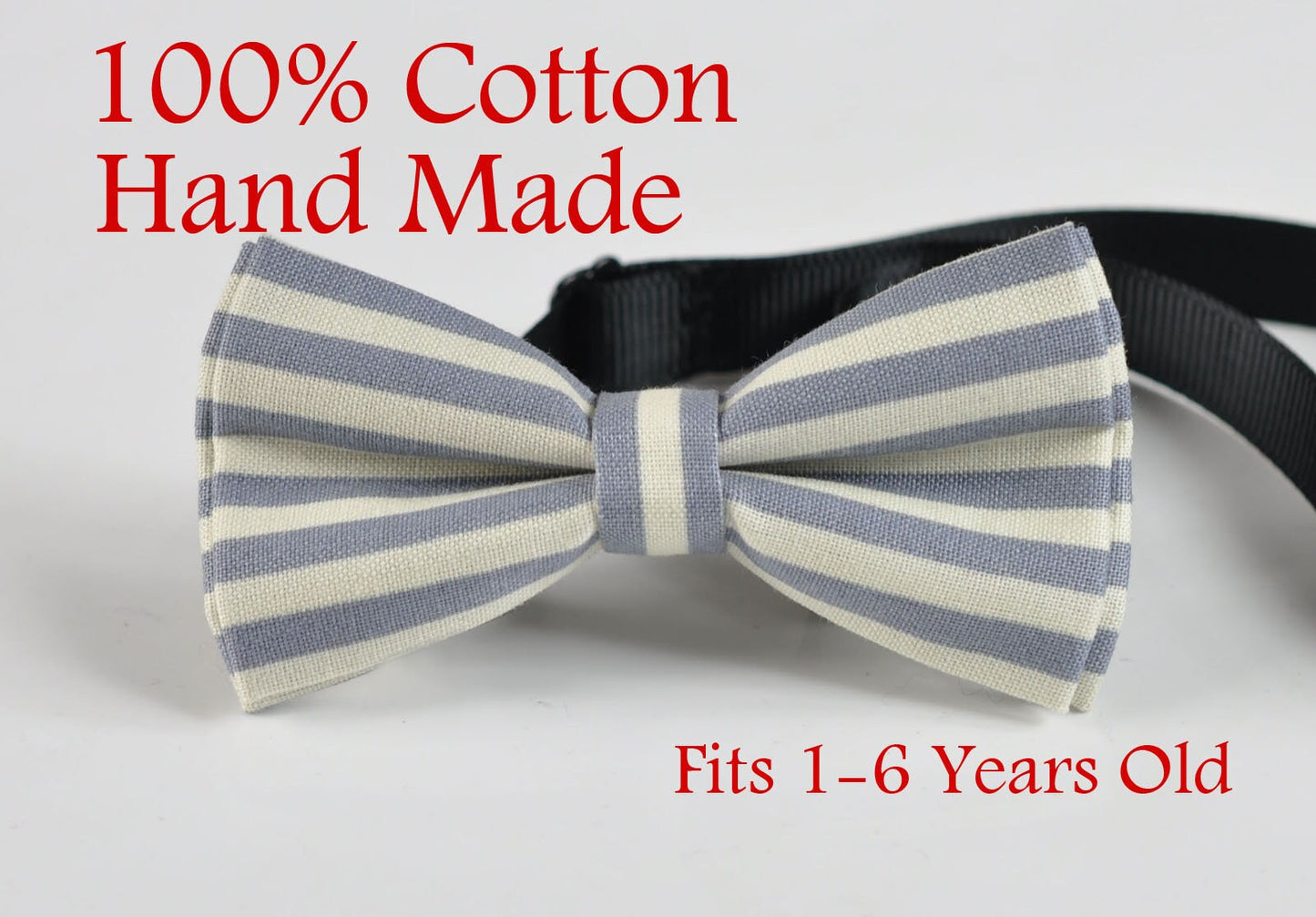 Boy Kids Page Boy ELEMENTS STRIPE GREY Stripes Pattern Cotton Bow Tie + Grey Solid Suspenders Braces Set Fits 1-6 Years Old Wedding Party