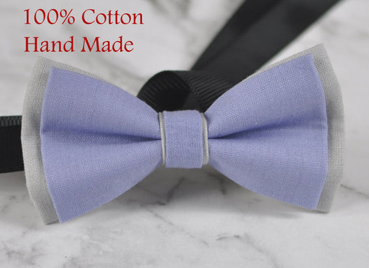 Men Women Light Purple and Grey Gray 2 Layers 100% Cotton Hand Made Groomsmen Bowtie Bow Tie Wedding Ball Party