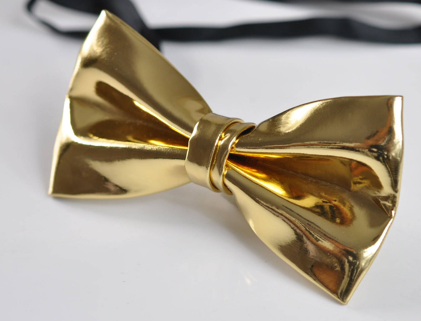 Mens PVC Faux Leather SOLID Gold Golden Shining Bow Tie Bowties Wedding Party