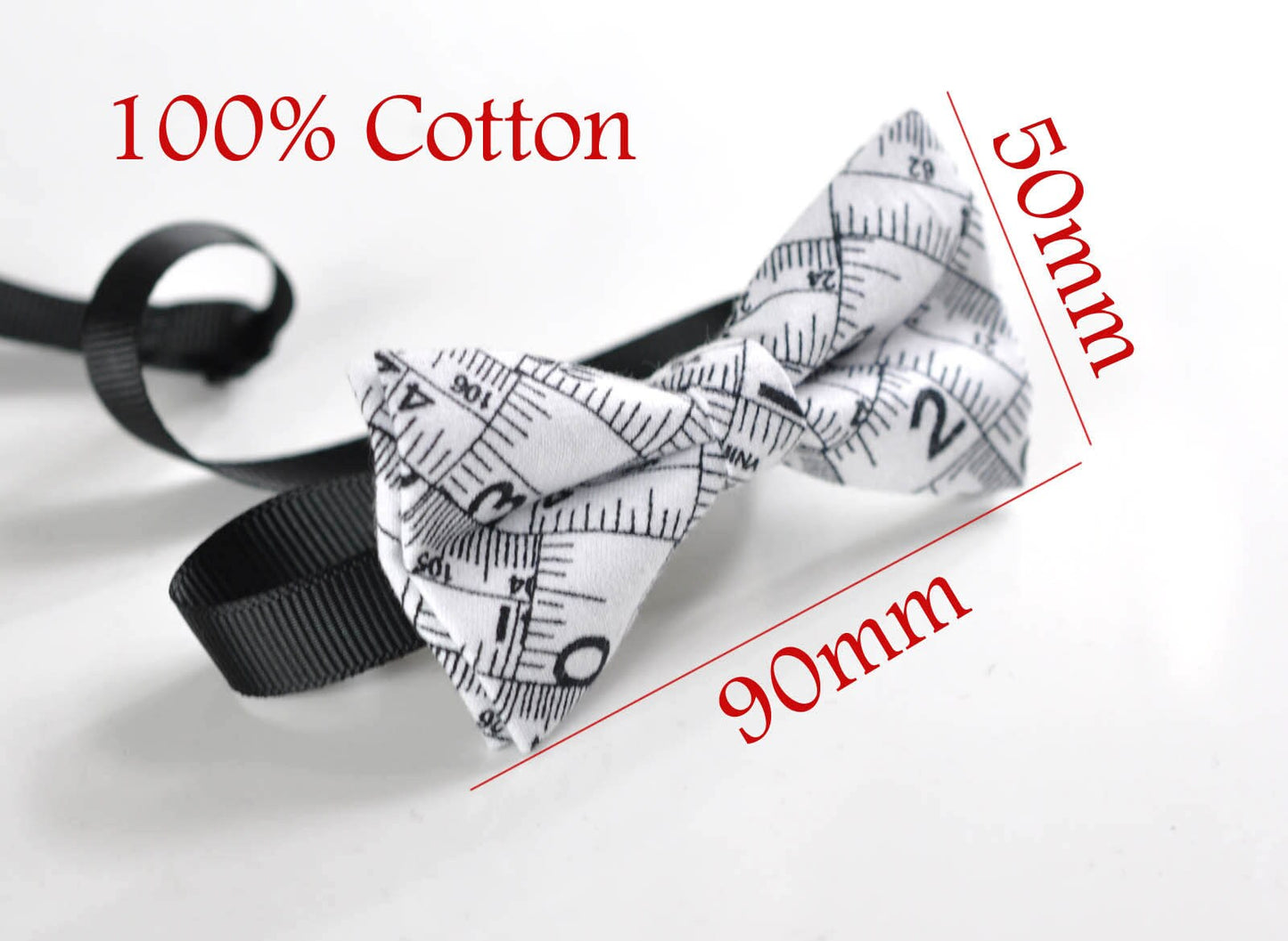 Kids Baby Page Boy Children 100% Cotton Black White Ruler Inches Pattern Bow Tie Bowtie Party Wedding 1-6 Years Old Wedding Party