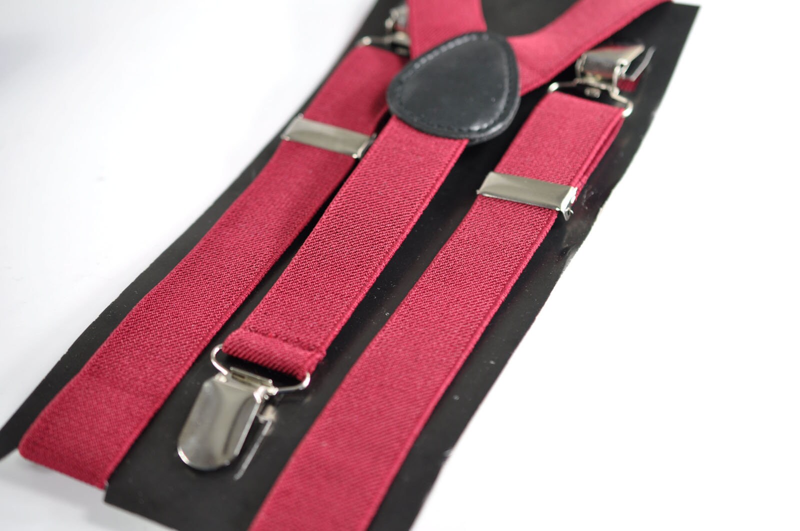 BOY KIDS Baby Infant Burgundy Rumba Red Clip-on Braces Elastic Suspenders + 100% Cotton Rumba Red Solid Bowtie Bow Ties Fits 1-6 Years Old