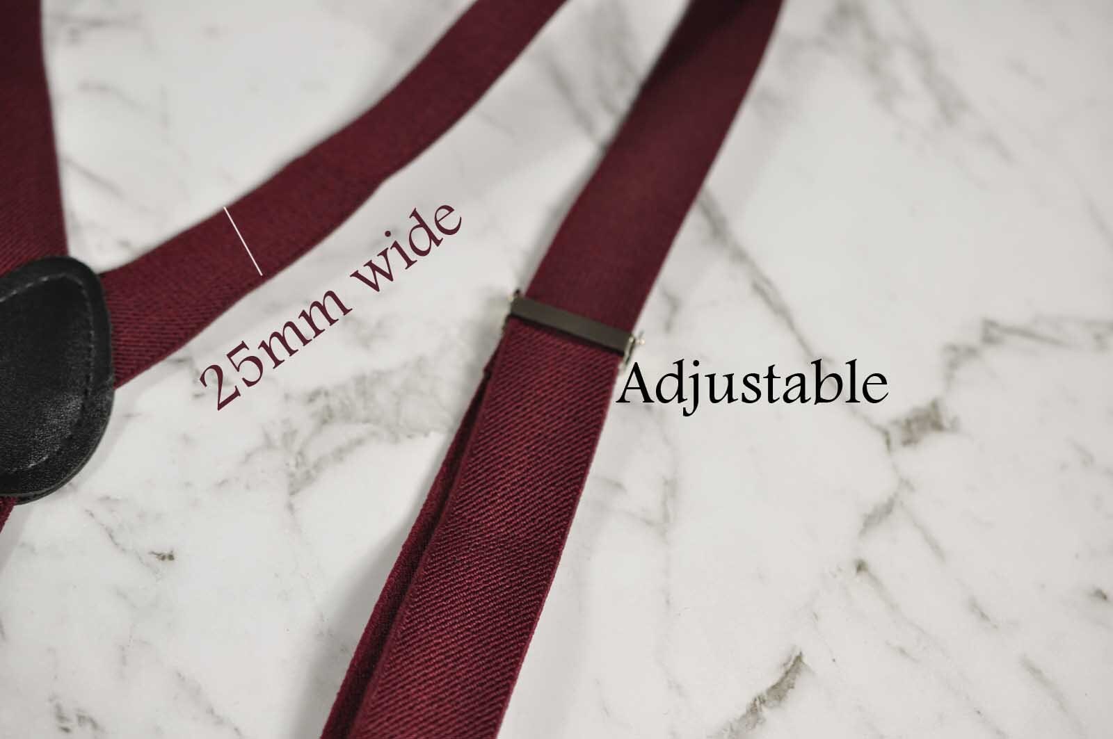 BOY KIDS Baby Infant Burgundy Red Dark Wine Clip-on Braces Elastic Suspenders + 100% Cotton Silver Grey Bowtie Bow Ties Fits 1-6 Years Old