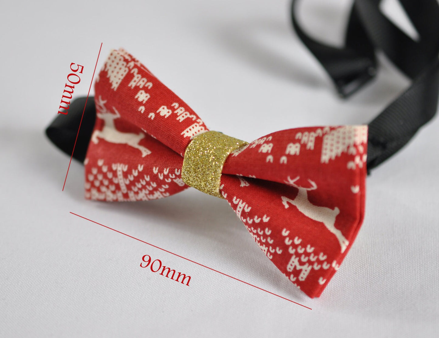 Xmas Christmas Deer Elks Pattern Red Cotton Bow Tie Bowtie + Red Elastic Suspender Braces for Men / Youth Teenage / Kids Boy / Infant Baby