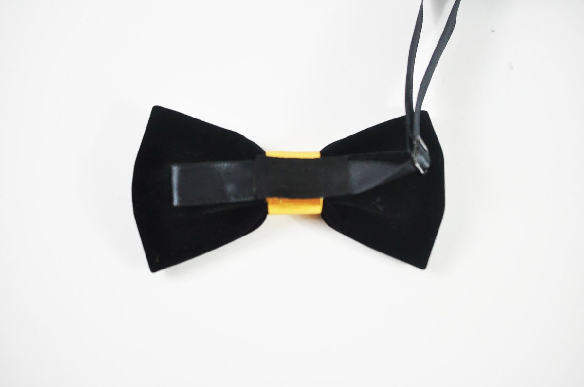 Men Women Unisex Gold Faux Leather Black Velvet Pretied Bow tie Bowtie Wedding Party