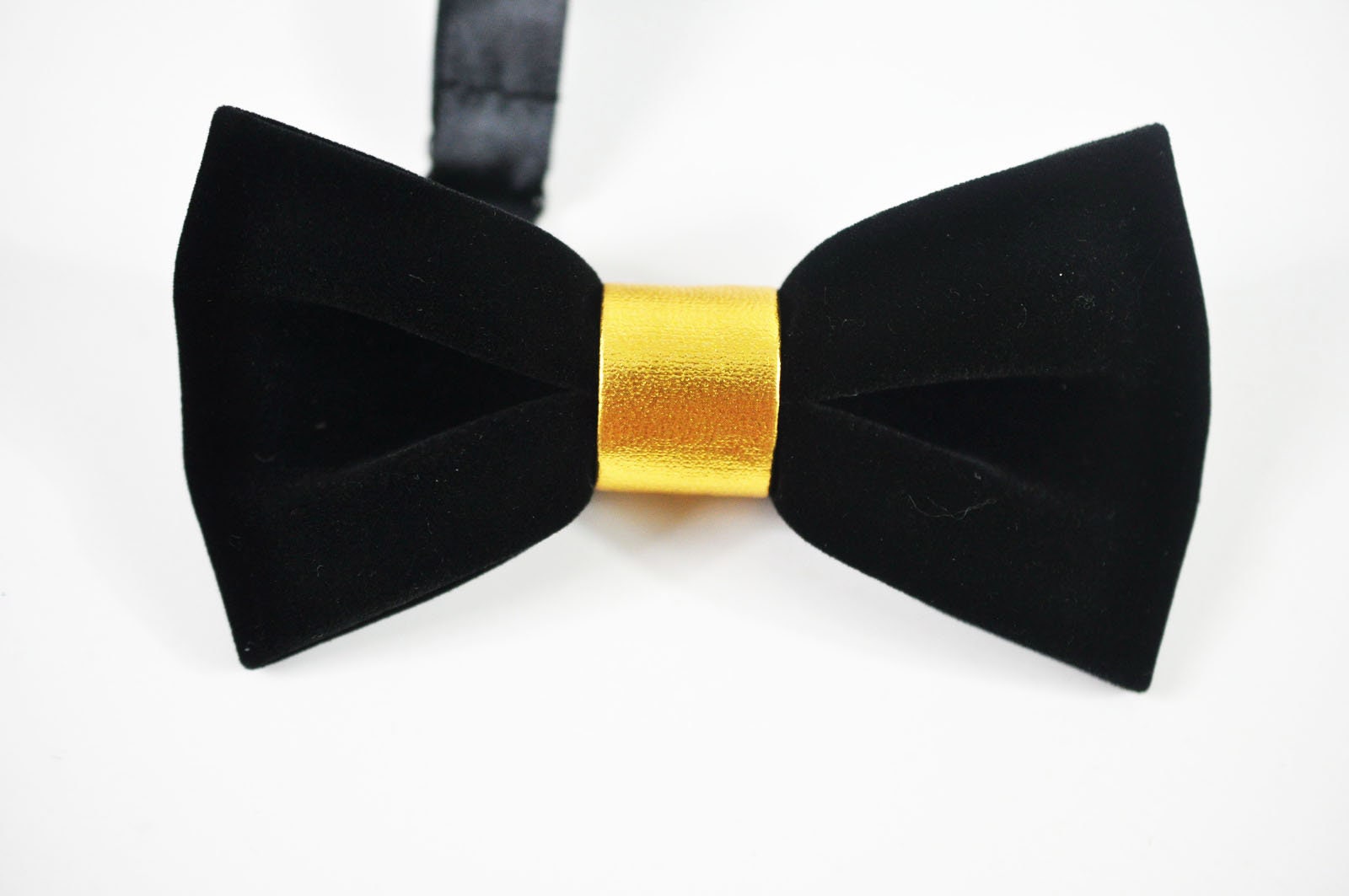 Men Women Unisex Gold Faux Leather Black Velvet Pretied Bow tie Bowtie Wedding Party