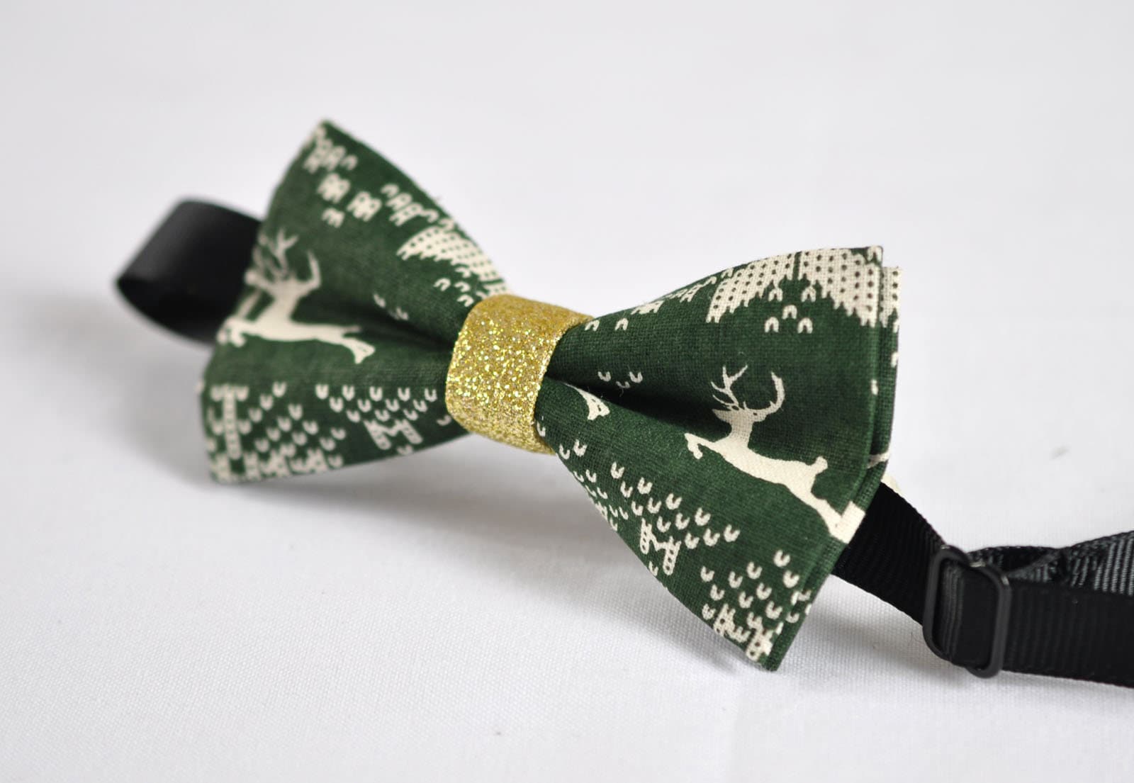 Boys Kids Toddler 100% Cotton White Xmas Christmas Deer Elks Pattern Green Gold Bow Tie Bowtie Party Wedding 1-6 Years Old