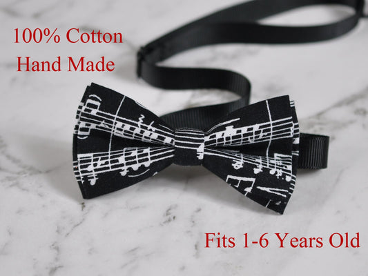 Boy Kids Baby Infant Children Sheet Music Notes Pattern Cotton Black and White Bow Tie Bowtie 1-6 Years Old Wedding Party