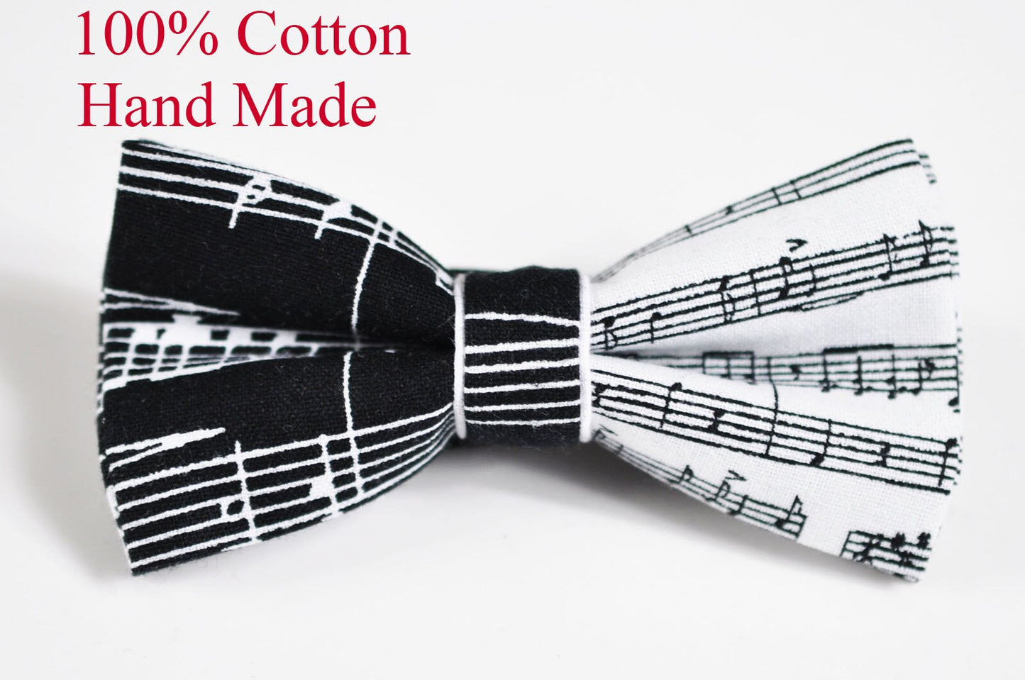 Men Women Black and White 100% Cotton Hand Made Bowtie Bow Tie Sheet Music Notes Pattern Wedding Party