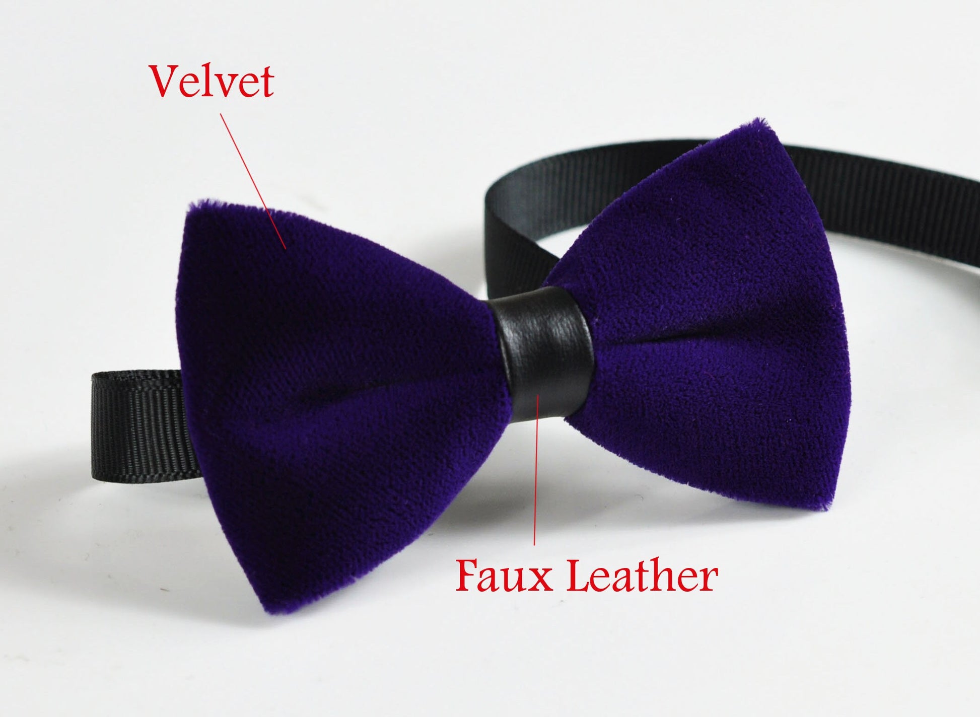 Men Unisex Violet Purple Blue Velvet Black Faux Leather Pretied Bow Tie Bowtie Craft Groom Best man Wedding Party