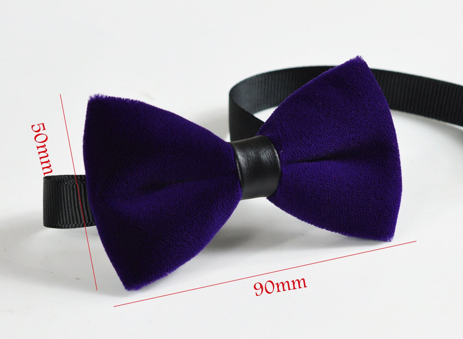 Baby Infant Kids Boy Solid Violet Purple Blue Velvet Black Faux Leather Bowtie Bow Tie 1 to 6 Years Old Wedding Party