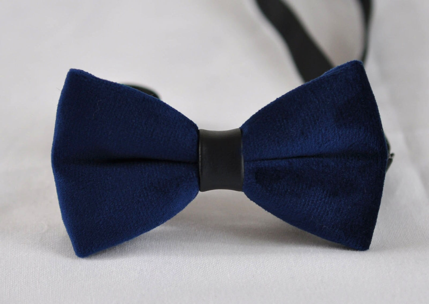 Baby Infant Kids Page Boy Toddler Navy Blue Velvet Pretied Bowtie Bow Tie Black Faux Leather fits 1 to 6 Years Old Wedding Party