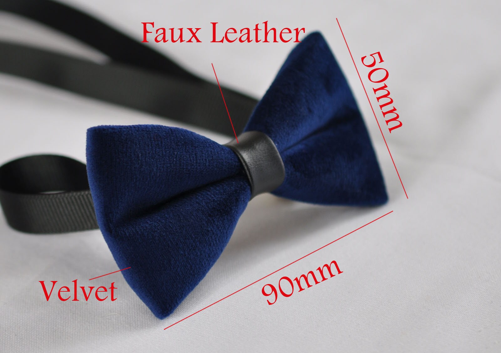 Baby Infant Kids Page Boy Toddler Navy Blue Velvet Pretied Bowtie Bow Tie Black Faux Leather fits 1 to 6 Years Old Wedding Party